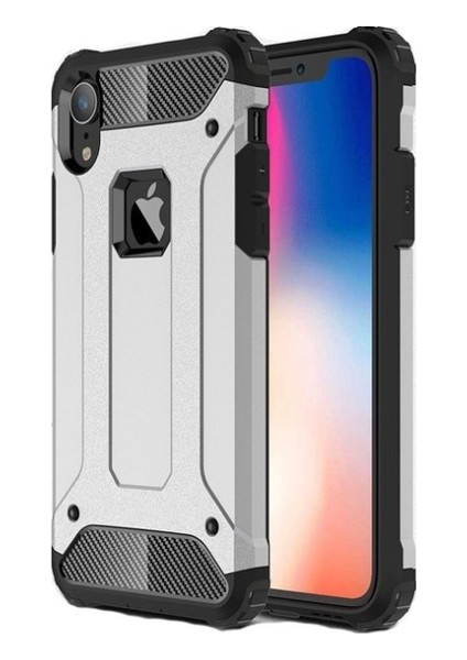 iPhone XR 6.1" Kılıf Zırhlı Sert Rubber Kılıf + 9H Esnek Nano Cam