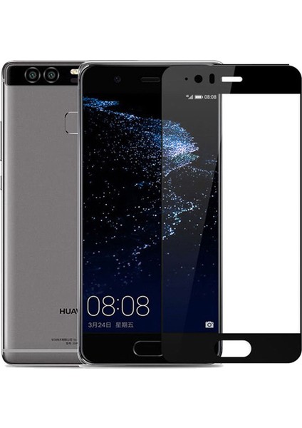 Huawei P10 Tam Kaplayan Çerçeveli Tempered Ekran Koruyucu Siyah