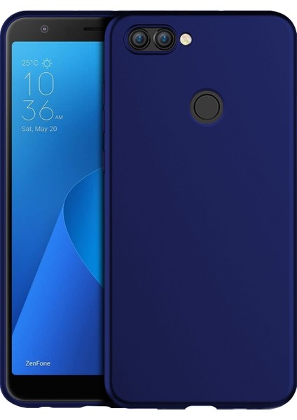 Asus Zenfone Max Plus Zb570Tl Kılıf Mat Esnek Silikon Kılıf + Temperli Cam Lacivert