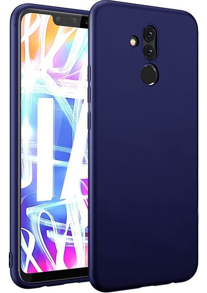 Huawei Mate 20 Lite Kılıf Premier Mat Esnek Silikon Kılıf + Esnek Nano Cam Lacivert