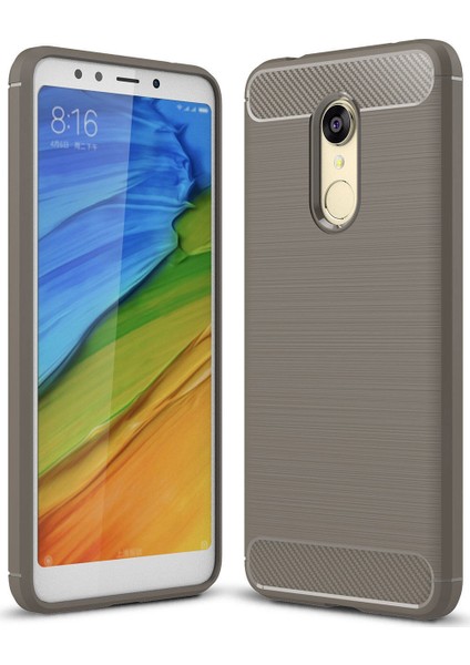 Xiaomi Redmi 5 Plus Kılıf Room Antişok Karbon Silikon Kapak Kılıf + Temperli Cam Gri