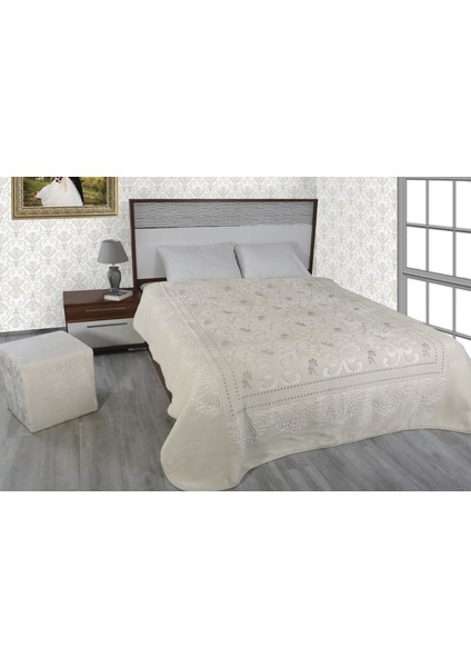 Pırıltı Çift Kisilik Embos Vizon Battaniye Krem