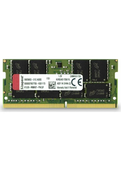 Valueram 16GB 2400Mhz DDR4 CL17 Notebook RAM KVR24S17D8/16