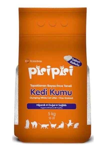 Pisipisi İnce Taneli Sabun Kokulu Topaklanan Kedi Kumu 5Kg