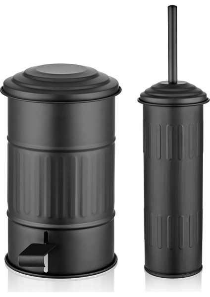 Banyo Çöp Kovası Seti Mat Siyah Paslanmaz