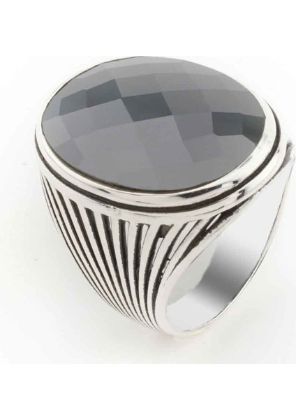 925 Ayar Gümüş Siyah Zirkon Taşlı Erkek Yüzük Model 8