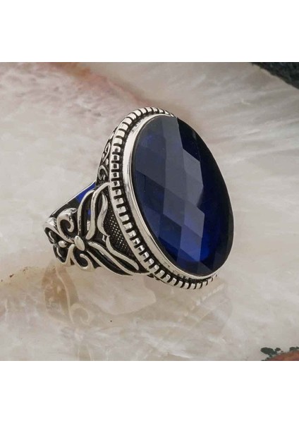 925 Ayar Gümüş Mavi Oval Zirkon Taşlı Erkek Yüzük fiyatları