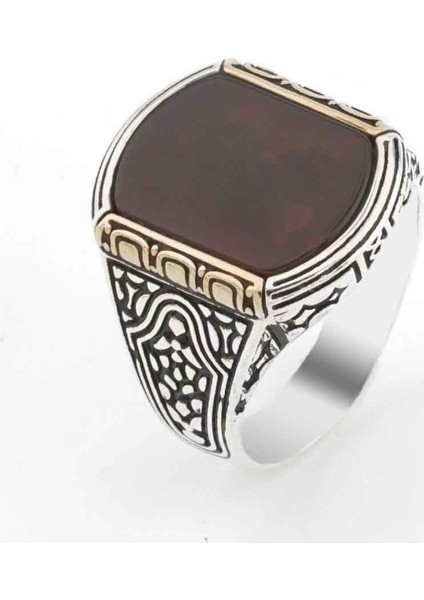 925 ayar Gümüş Düz Akik Taşlı Erkek Yüzük