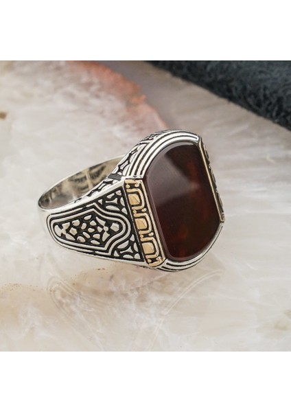 925 ayar Gümüş Düz Akik Taşlı Erkek Yüzük fiyatları