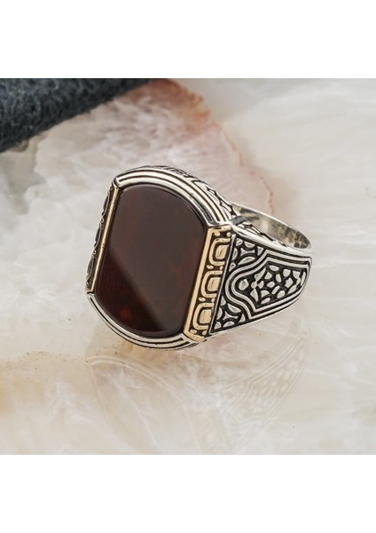 925 ayar Gümüş Düz Akik Taşlı Erkek Yüzük modelleri