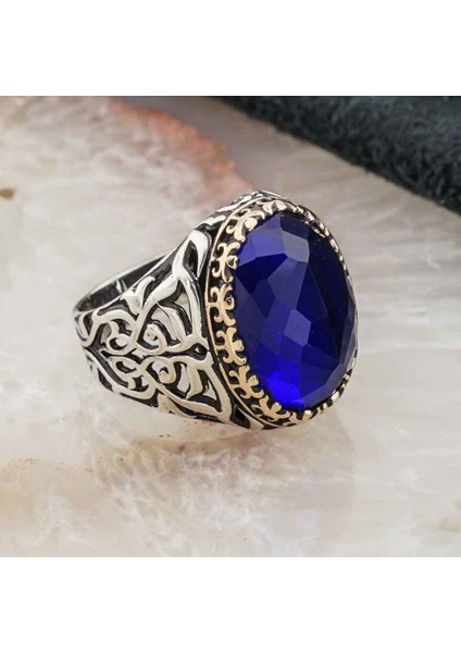925 Ayar Gümüş Mavi Zirkon Taşlı Erkek Yüzük Model 16 fiyatları