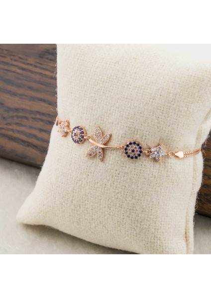 925 Ayar Gümüş Rose Nazar Boncuklu Yusufçuk Bayan Bileklik modelleri