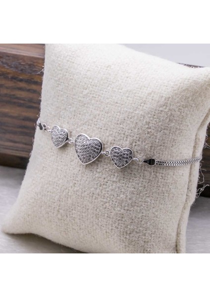 925 Ayar Gümüş Zirkon Taşlı Kalp Bileklik fiyatları