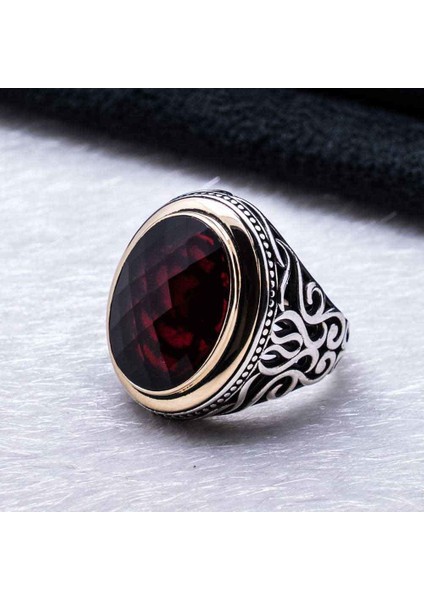 925 Ayar Gümüş Kırmızı Oval Zirkon Taşlı Yüzük