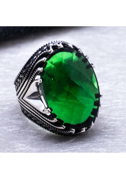 925 Ayar Gümüş Yeşil Zirkon Taşlı Yüzük modelleri
