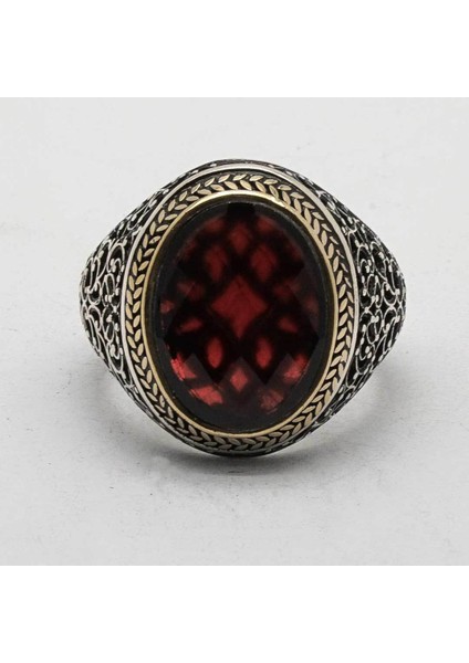 925 Ayar Gümüş Kırmızı Zirkon Taşlı Erkek Yüzük fiyatları