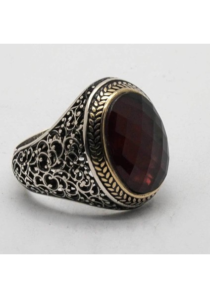 925 Ayar Gümüş Kırmızı Zirkon Taşlı Erkek Yüzük modelleri