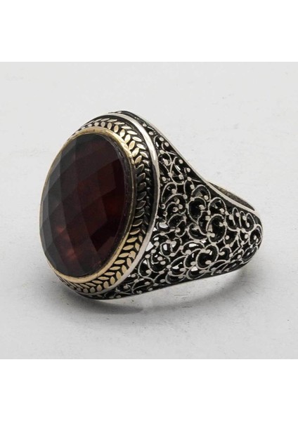 925 Ayar Gümüş Kırmızı Zirkon Taşlı Erkek Yüzük fırsatları