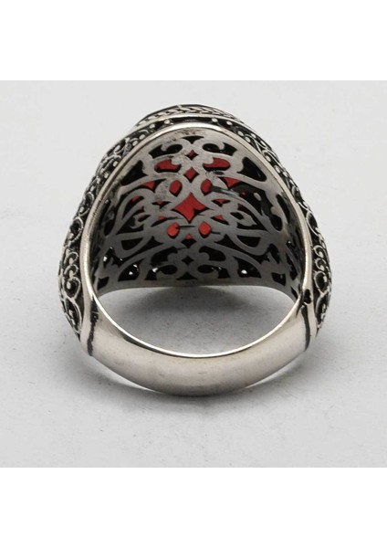 925 Ayar Gümüş Kırmızı Zirkon Taşlı Erkek Yüzük indirimleri