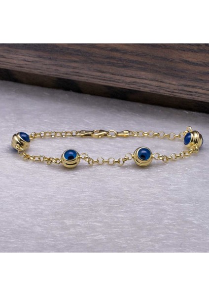 925 Ayar Gümüş Altın Kaplama Nazar Boncuklu Bileklik