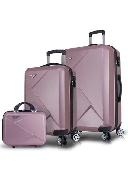 Diamond Abs 3'lü Valiz Seti Makyaj + Kabin + Orta Boy Rose Gold