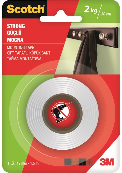 Scotch® Güçlü Çift Taraflı Köpük Bant 19mm x 1,5m