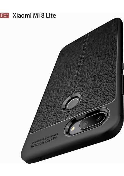 Xiaomi Mi 8 Lite Kılıf Rugan Armor Deri Görünümlü Yüksek Kalite Silikon Niss - Gri