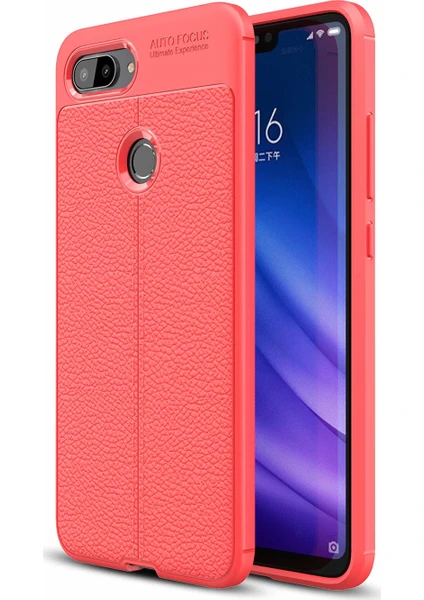 Case 4U Xiaomi Mi 8 Lite Kılıf Rugan Armor Deri Görünümlü Yüksek Kalite Silikon Niss - Kırmızı