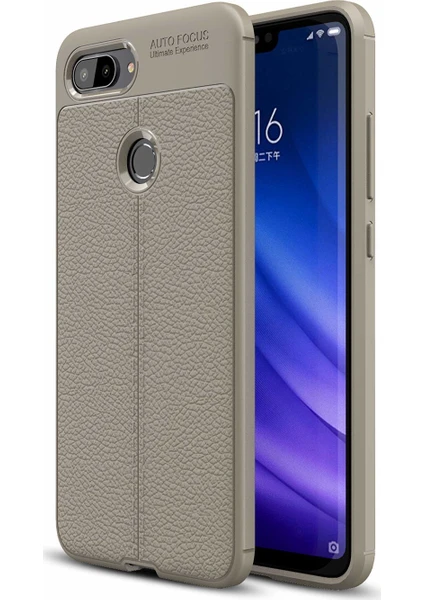 Case 4U Xiaomi Mi 8 Lite Kılıf Rugan Armor Deri Görünümlü Yüksek Kalite Silikon Niss - Gri