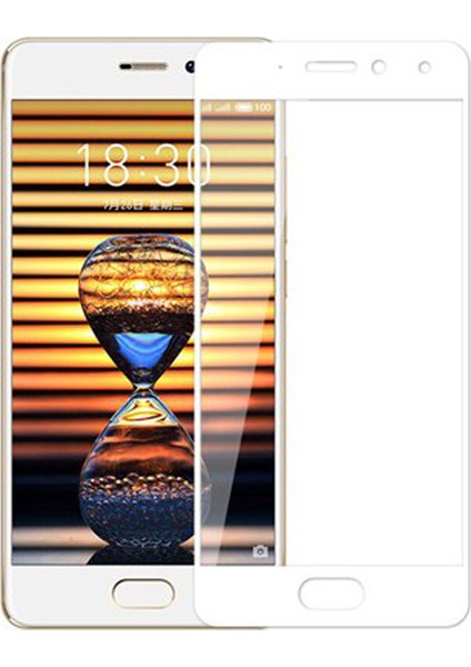 Meizu Pro 7 Tam Kaplayan Çerçeveli Tempered Ekran Koruyucu - Beyaz