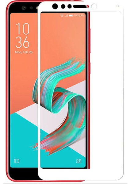 Asus Zenfone 5 Lite ZC600KL Tam Kaplayan Çerçeveli Tempered Ekran Koruyucu - Beyaz