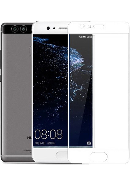 Huawei P10 Tam Kaplayan Çerçeveli Tempered Ekran Koruyucu - Beyaz