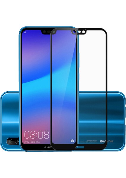 Huawei P20 Lite Tam Kaplayan Çerçeveli Tempered Ekran Koruyucu - Siyah