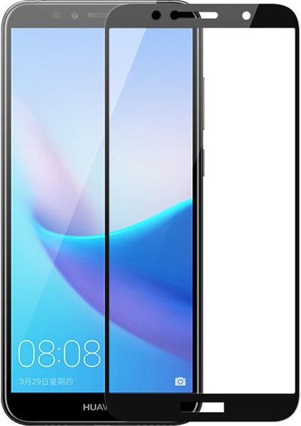 Huawei Y6 2018 Tam Kaplayan Çerçeveli Tempered Ekran Koruyucu  - Siyah