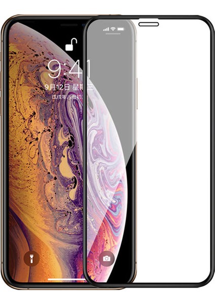 Apple iPhone XS Max Tam Kaplayan Çerçeveli Tempered Ekran Koruyucu - Siyah