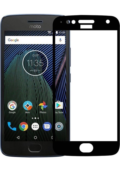 Motorola Moto G5S Plus Tam Kaplayan Çerçeveli Tempered Ekran Koruyucu - Siyah