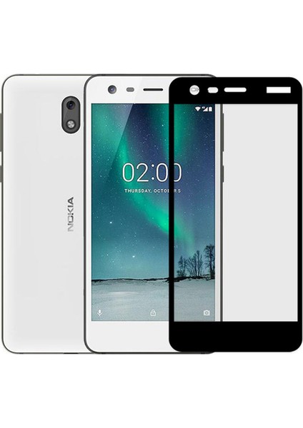 Nokia 2 Tam Kaplayan Çerçeveli Tempered Ekran Koruyucu  - Siyah