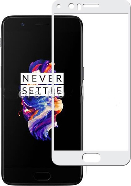 OnePlus 5 Tam Kaplayan Çerçeveli Tempered Ekran Koruyucu - Beyaz