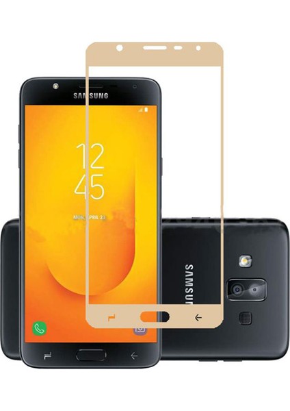 Samsung Galaxy J7 Duo Tam Kaplayan Çerçeveli Tempered Ekran Koruyucu - Gold