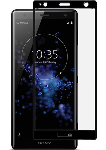 Sony Xperia XZ2 Tam Kaplayan Çerçeveli Tempered Ekran Koruyucu - Siyah
