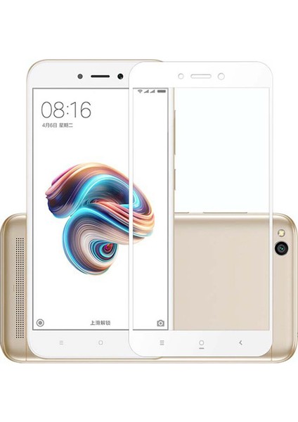 Xiaomi Redmi 5A Tam Kaplayan Çerçeveli Tempered Ekran Koruyucu - Beyaz