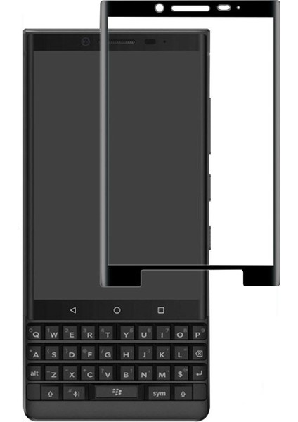 Blackberry Key 2 3D Kavisli Tempered Cam Koruma - Siyah