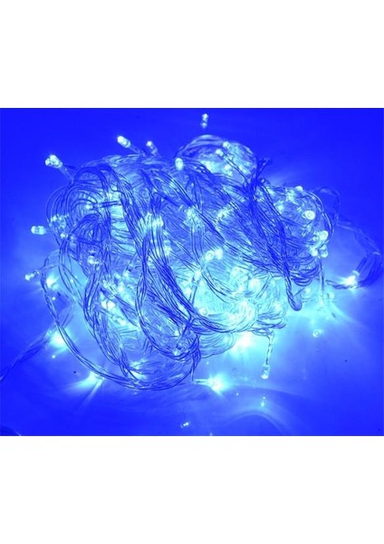Beyaz Kablolu 100 Ampüllü Led Işık Mavi Renk 10 Metre