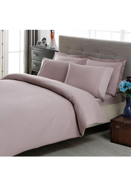 Premium Basic Stripe Çif Kişilik Nevresim Takımı - Lila