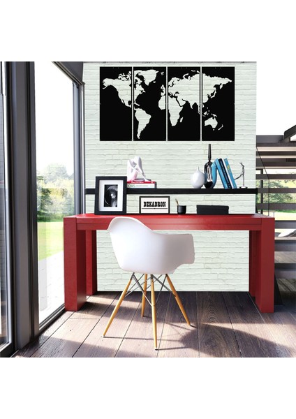 4 parça Dünya Haritası Metal Tablo