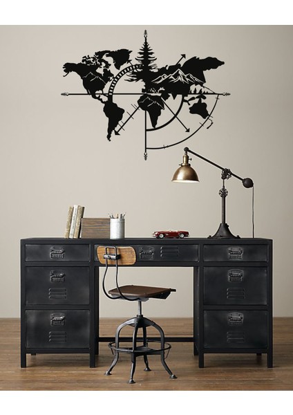 Dağlı Dünya Haritası Metal Tablo