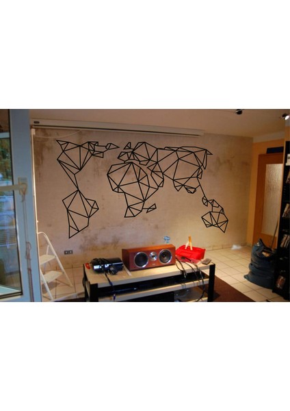 Büyük Boy Geometrik Dünya Haritası Metal Tablo