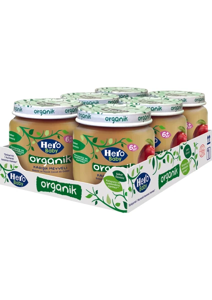 Hero Baby Organik Karışık Meyveli ve Organik Elma Şeftalili Kavanoz Mama 6'lı Karma Paket