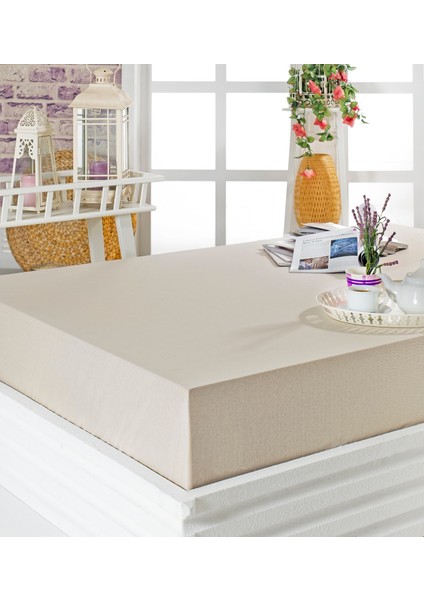 Ekstra Çift Kişilik Penye Lastikli Çarşaf 200x200 cm Krem