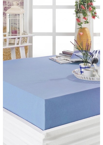 Ekstra Çift Kişilik Penye Lastikli Çarşaf 200x200 cm Mavi